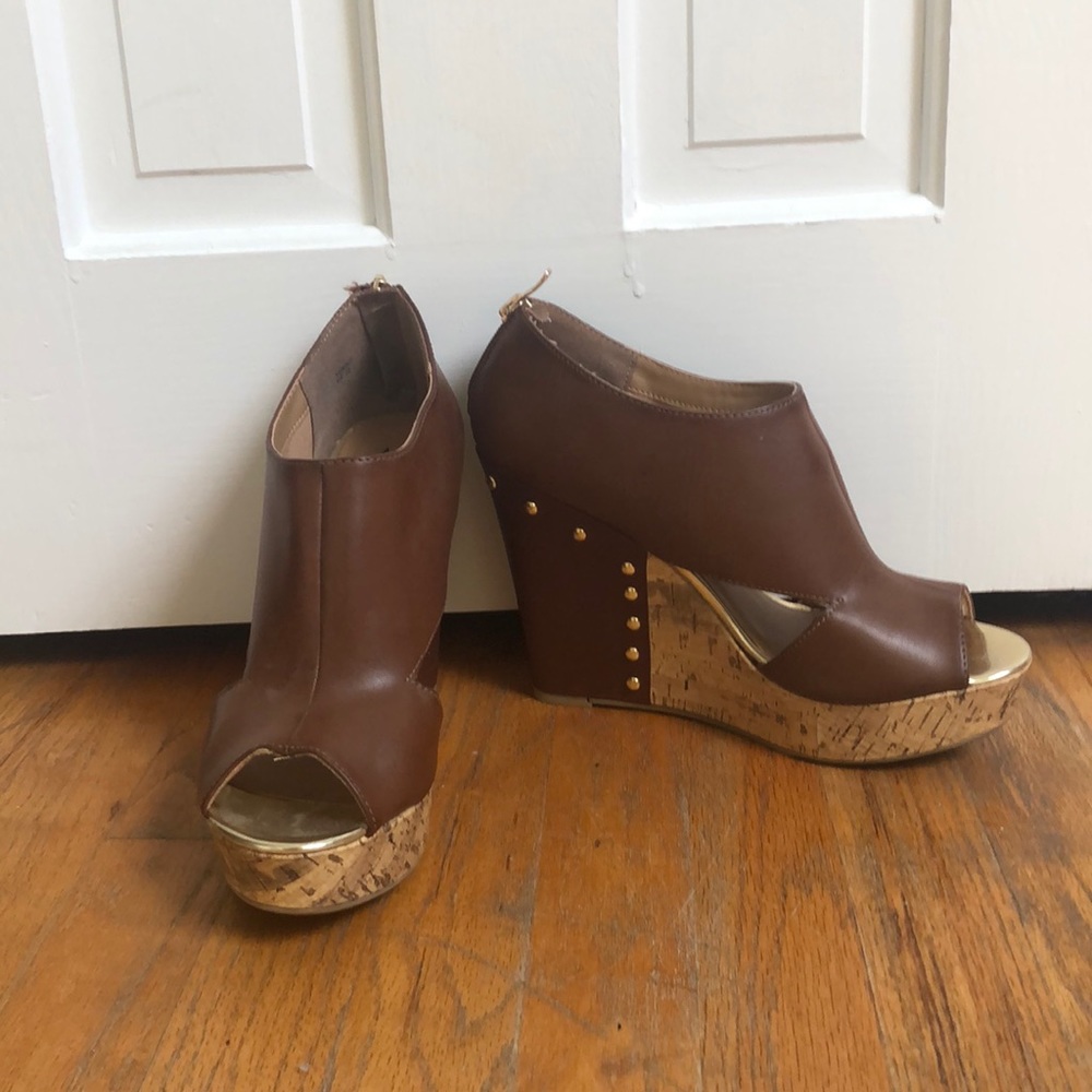 Brown Leather Wedges